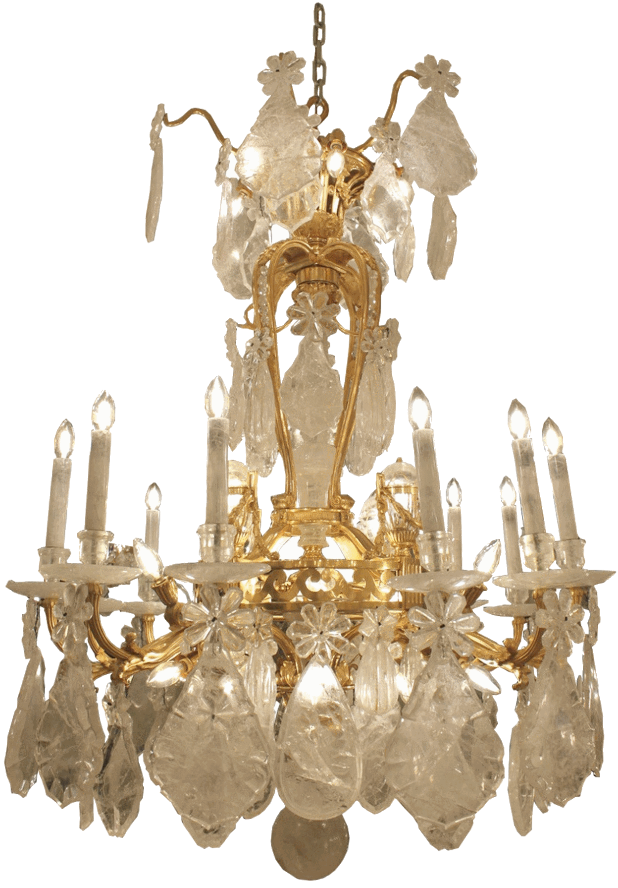 Magnificent Crowned French Bronze and Rock Crystal Chandelier with Candles 12