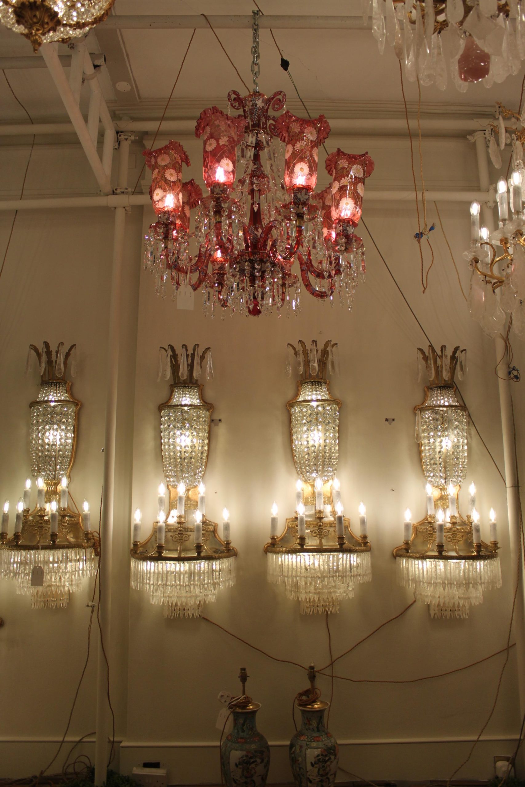 Set of six French gilt brass & rock crystal 11 light wall lights - Image 3
