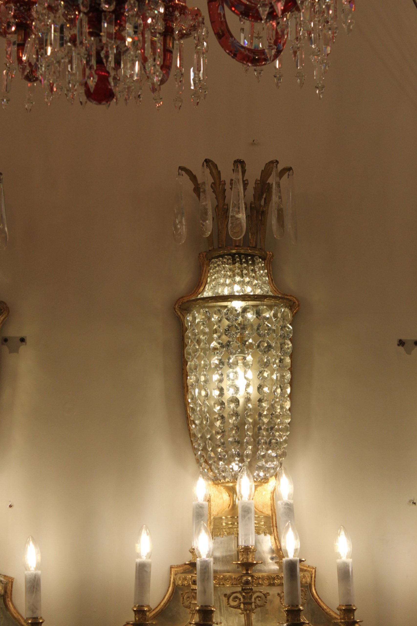 Set of six French gilt brass & rock crystal 11 light wall lights - Image 5