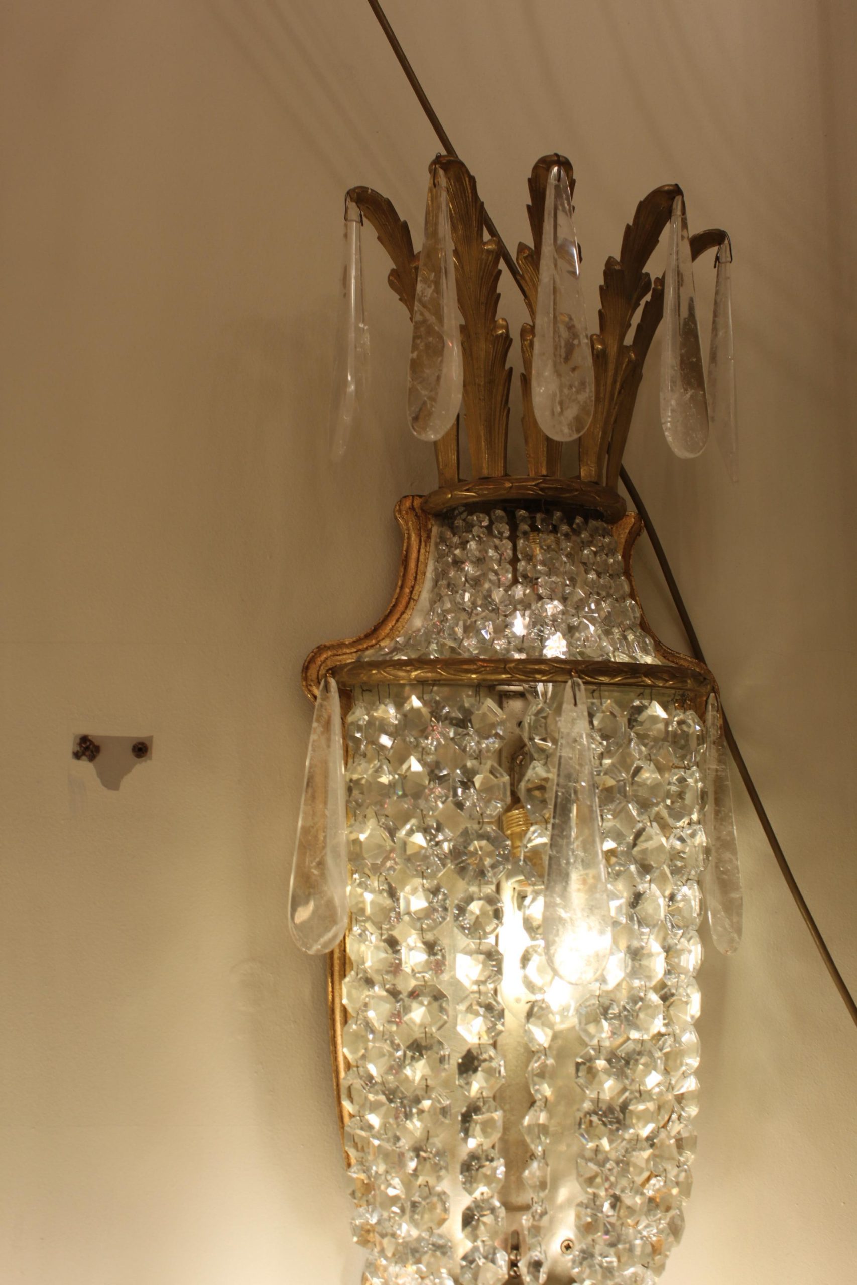 Set of six French gilt brass & rock crystal 11 light wall lights - Image 8