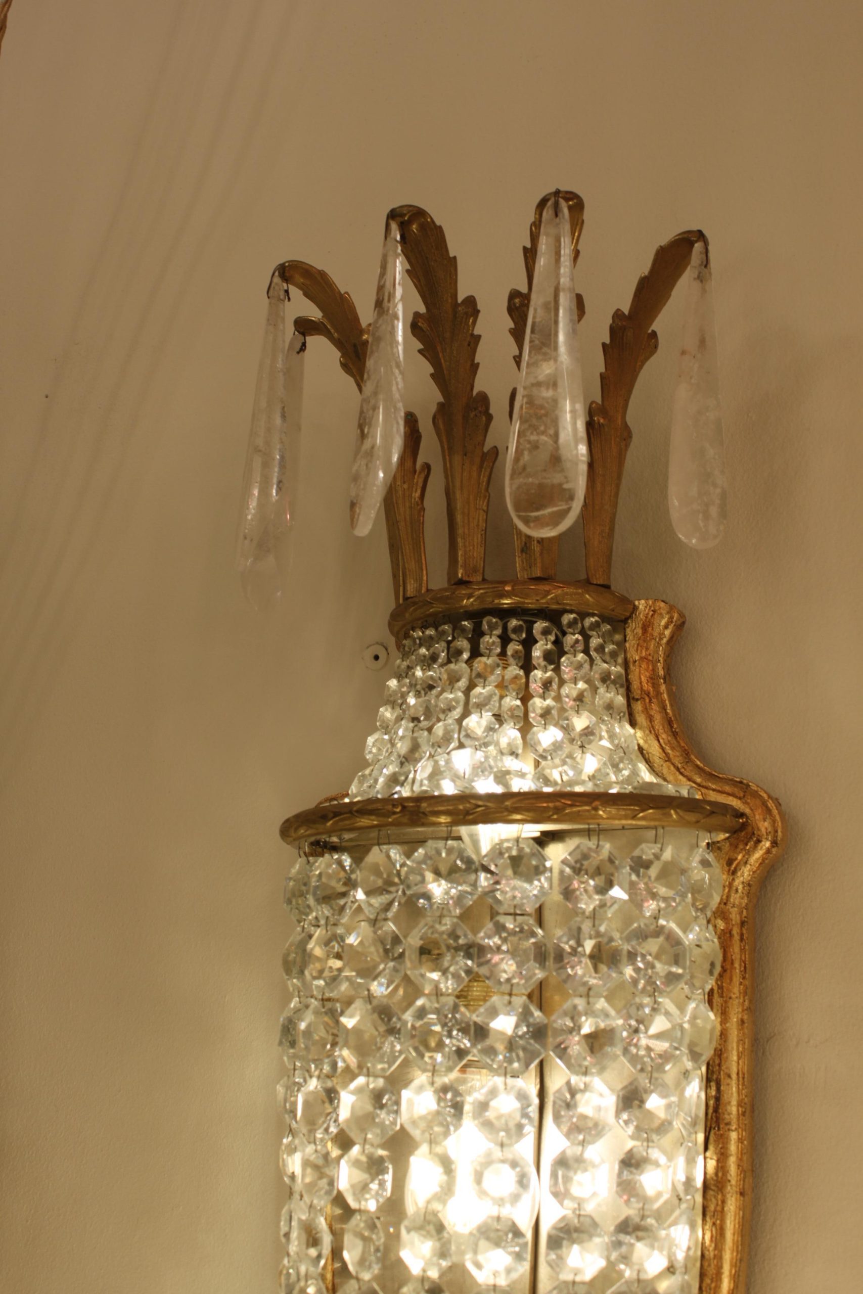 Set of six French gilt brass & rock crystal 11 light wall lights - Image 7