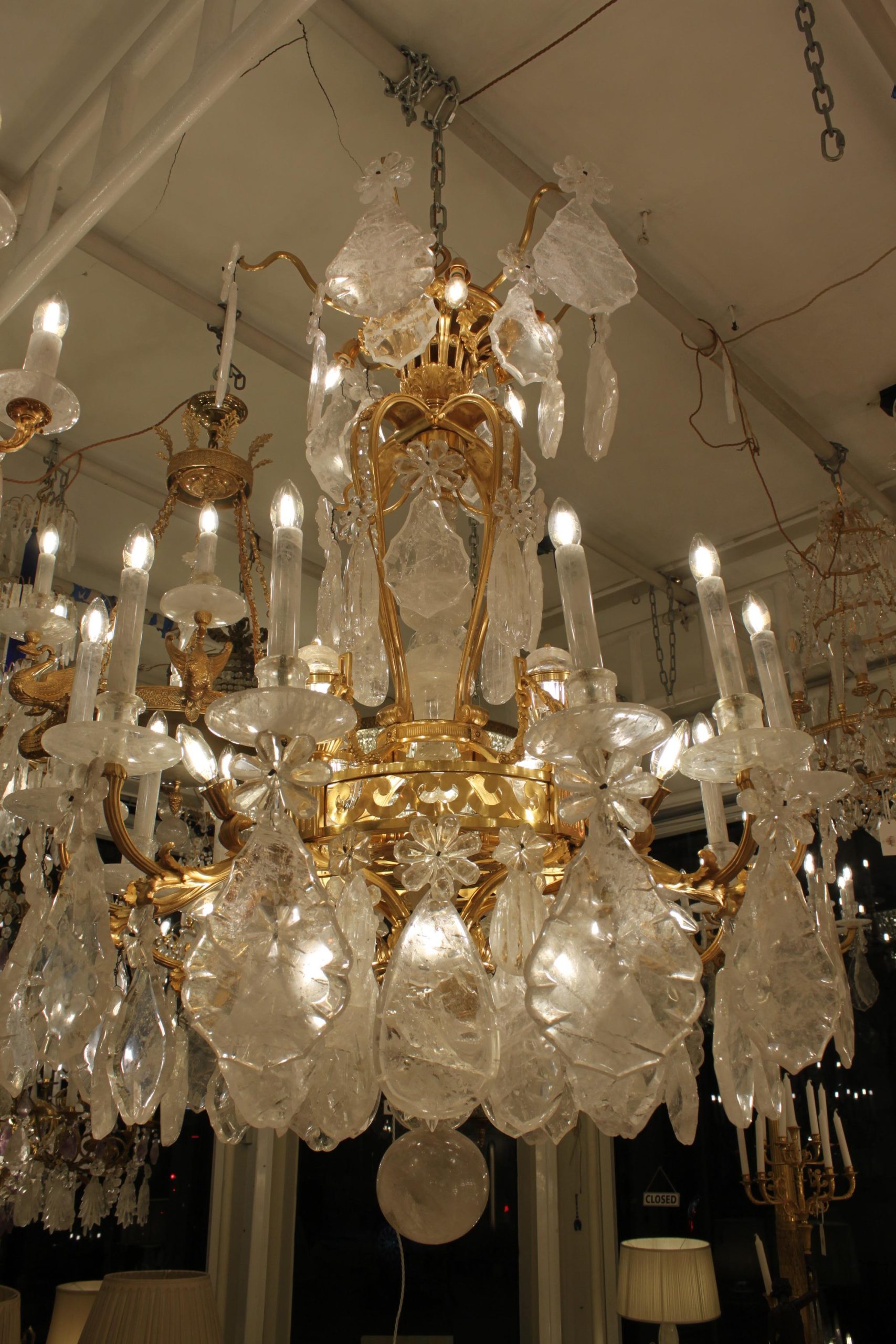 Magnificent Crowned French Bronze and Rock Crystal Chandelier with Candles 12 - Image 4