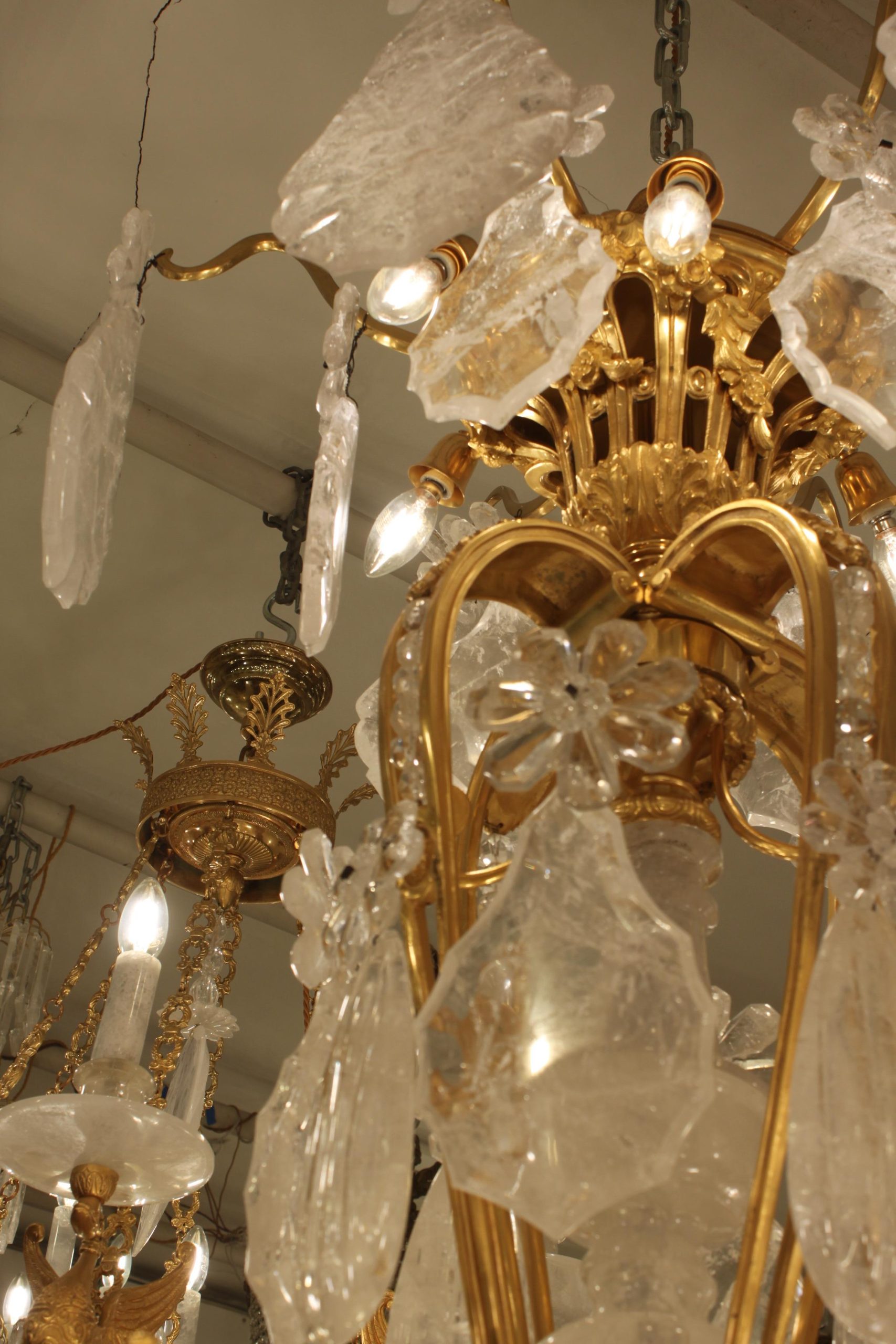 Magnificent Crowned French Bronze and Rock Crystal Chandelier with Candles 12 - Image 6