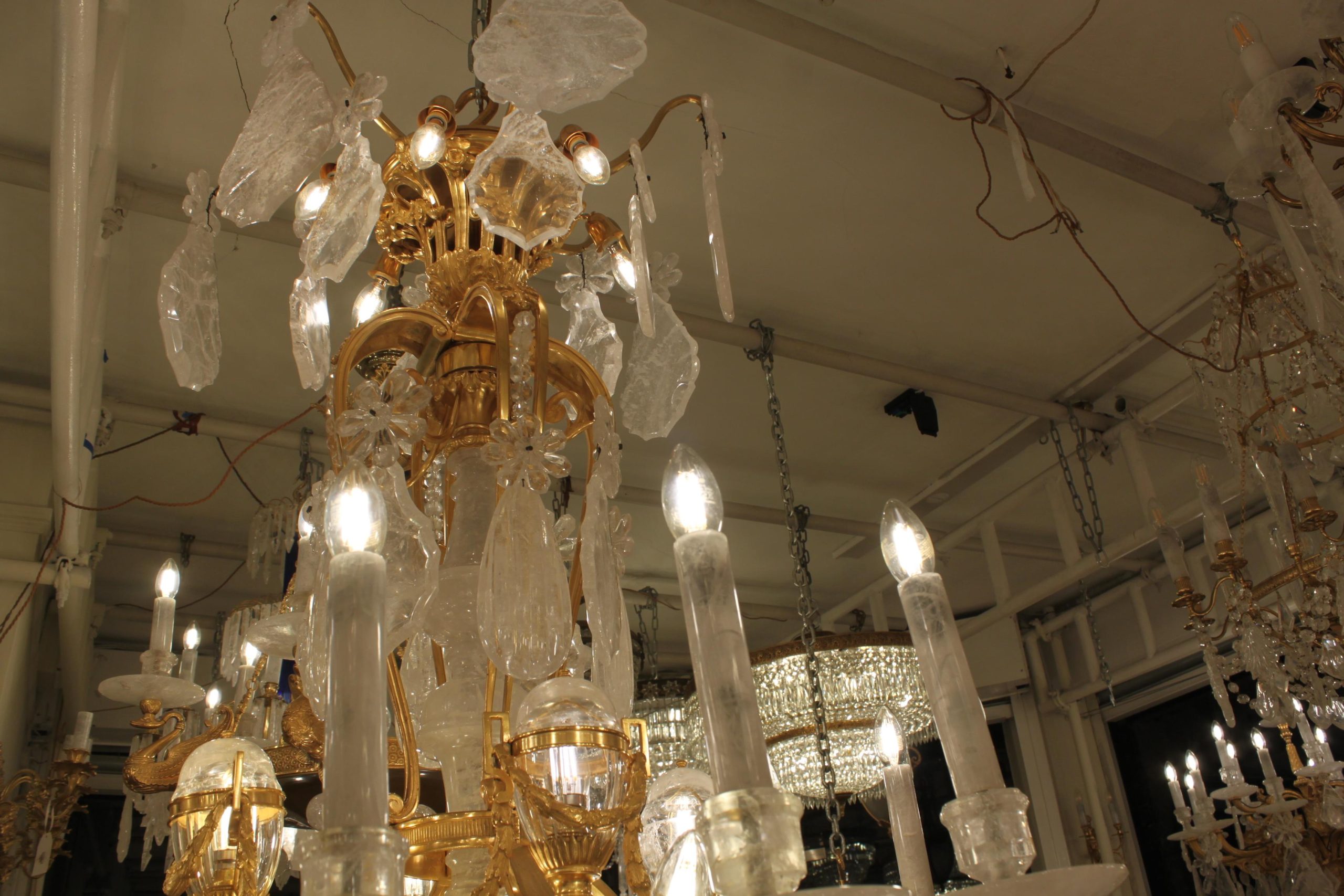 Magnificent Crowned French Bronze and Rock Crystal Chandelier with Candles 12 - Image 2
