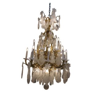 Excellent French Gilt-Bronze Rock Crystal Chandelier