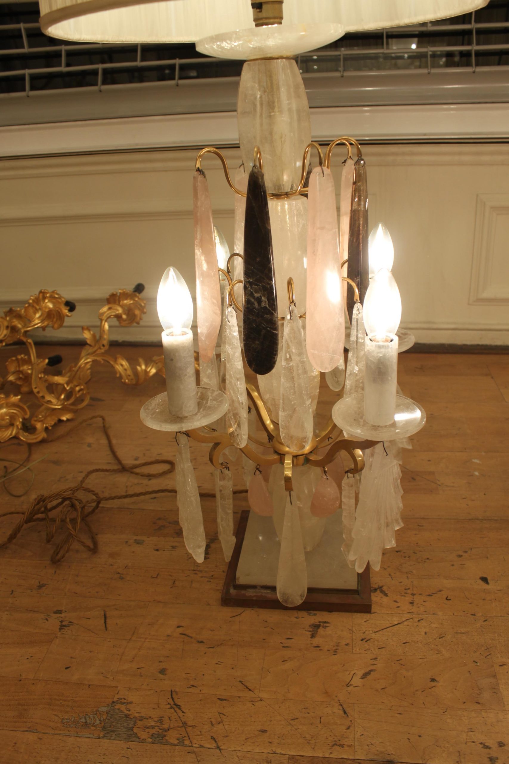 Beautiful pair of rose, clear & smoked quartz rock crystal table lamps - Image 2