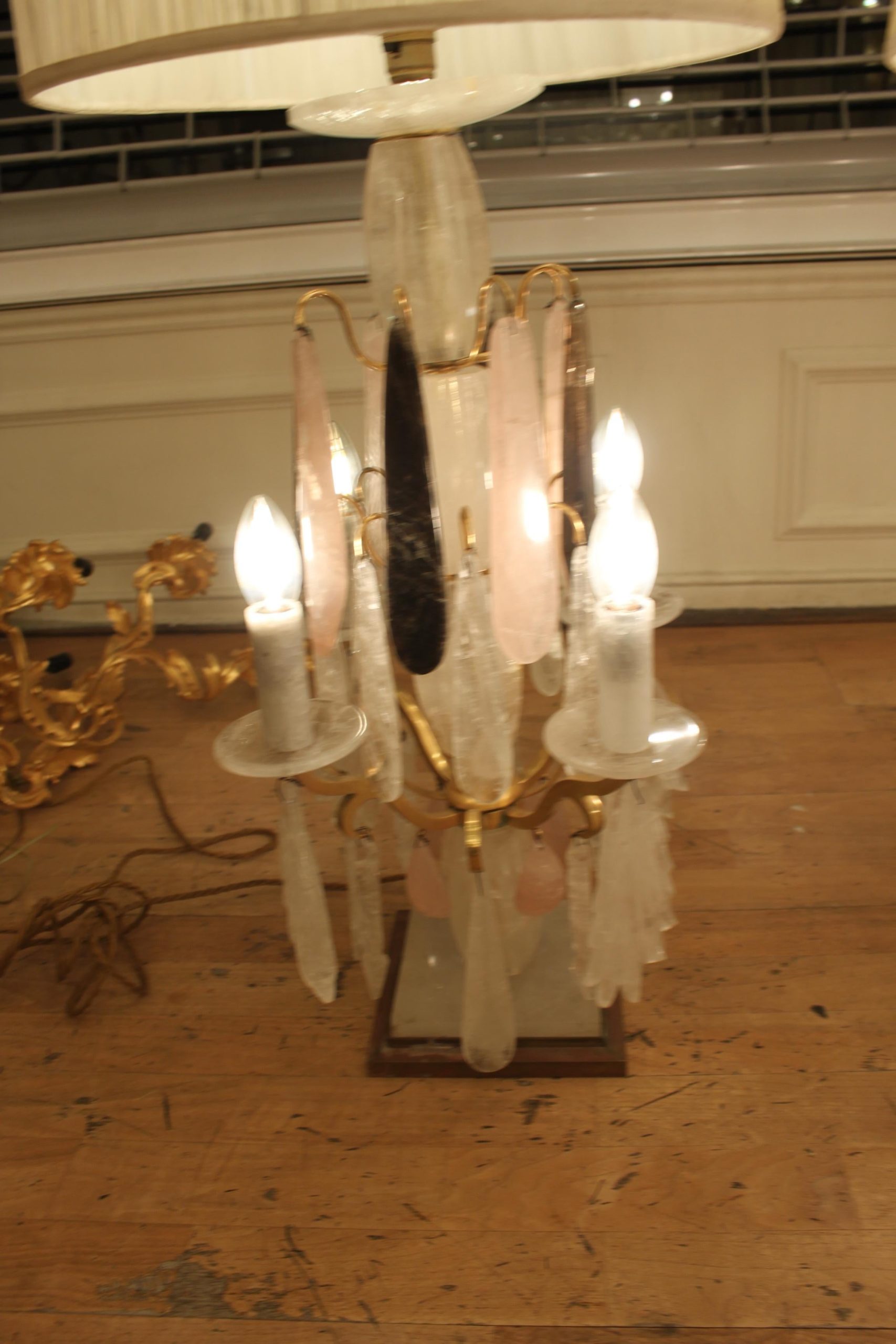 Beautiful pair of rose, clear & smoked quartz rock crystal table lamps - Image 4