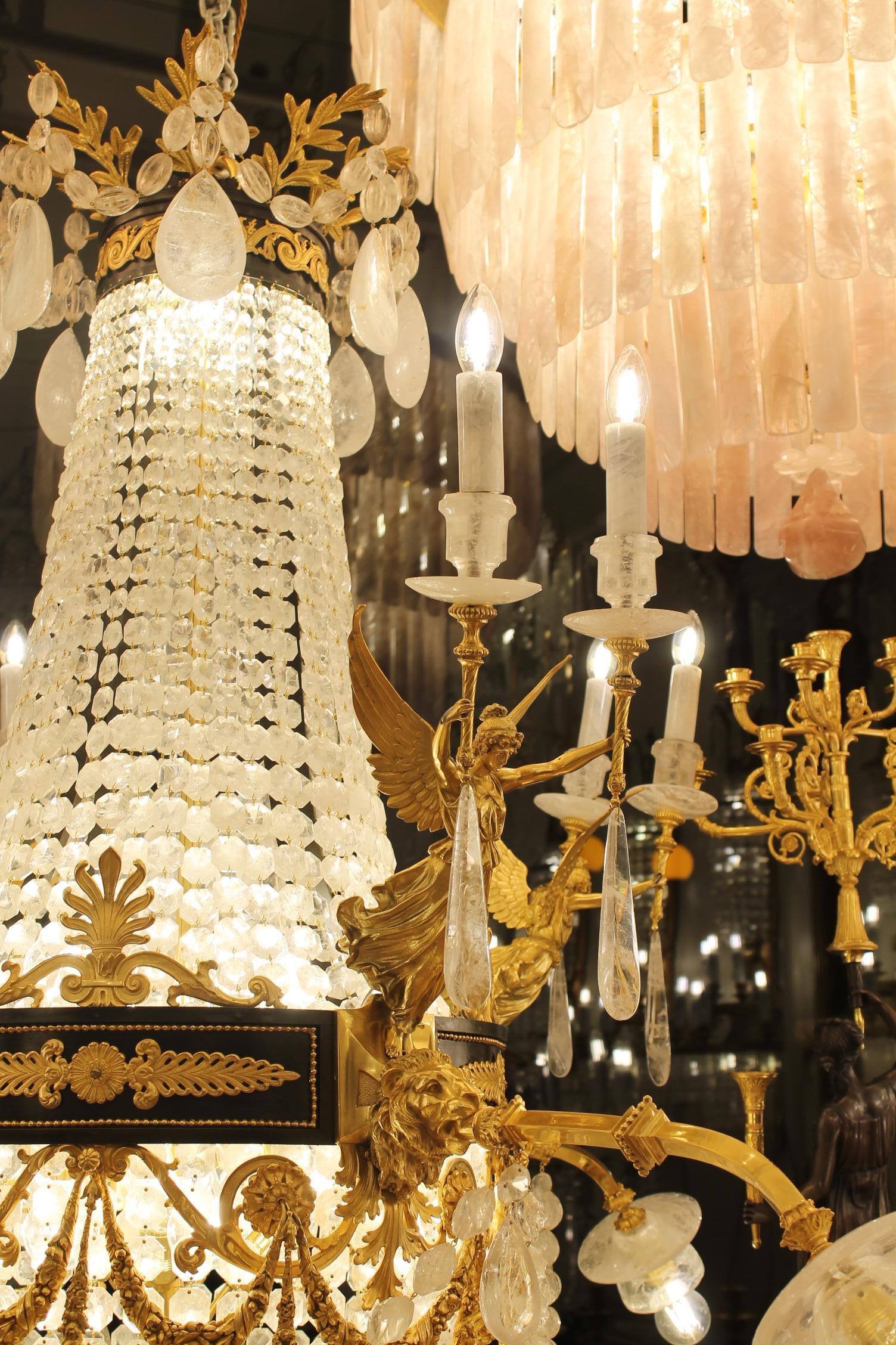 Large beautiful Gasolier bronze & Rock Crystal French chandelier with 36 lights - Image 13