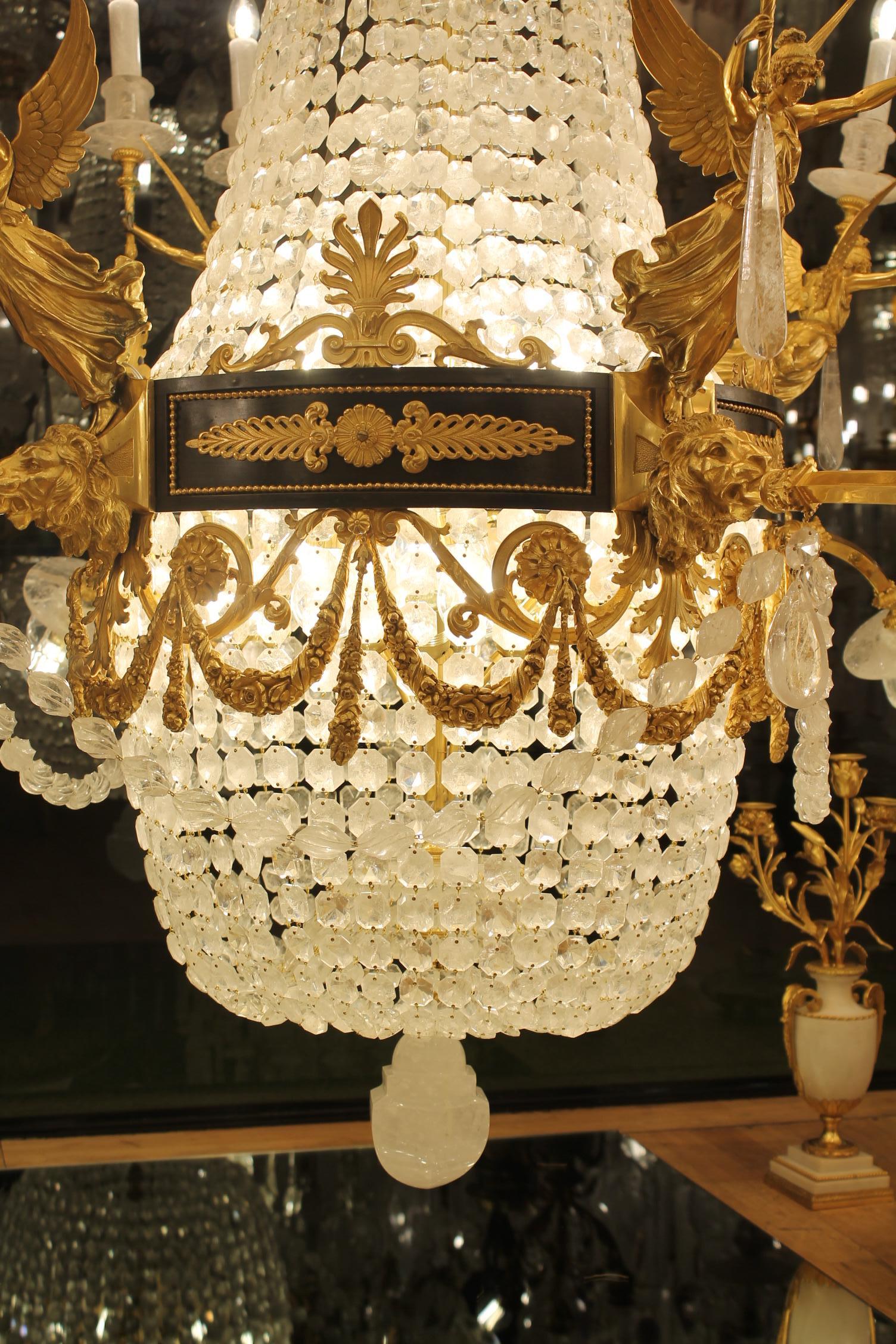 Large beautiful Gasolier bronze & Rock Crystal French chandelier with 36 lights - Image 10