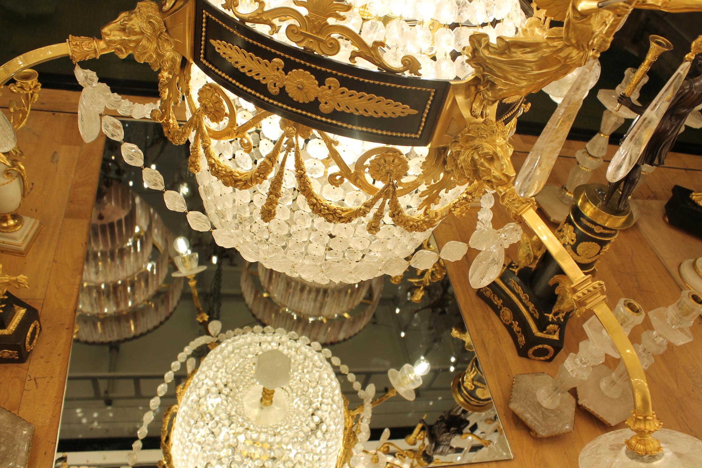 Large beautiful Gasolier bronze & Rock Crystal French chandelier with 36 lights - Image 5