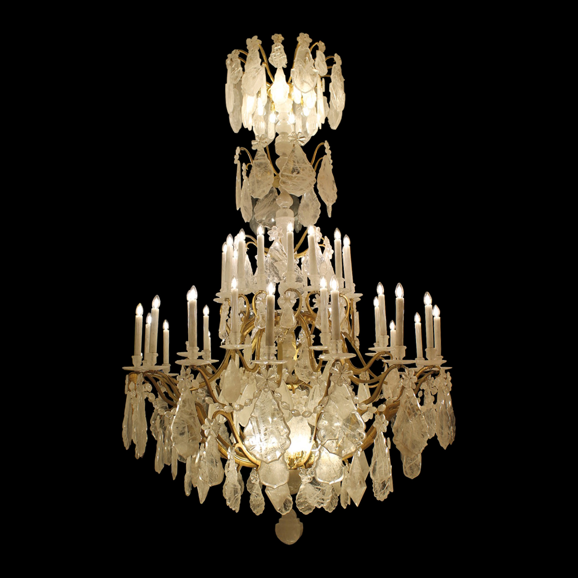 Unique imposing rock crystal Louis XV style cage chandeliers H300cm W180cm