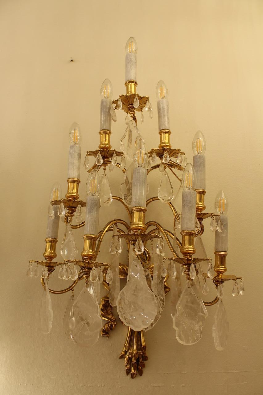 Pair of 19th Century French rock crystal 10 bulb wall lights - Image 6