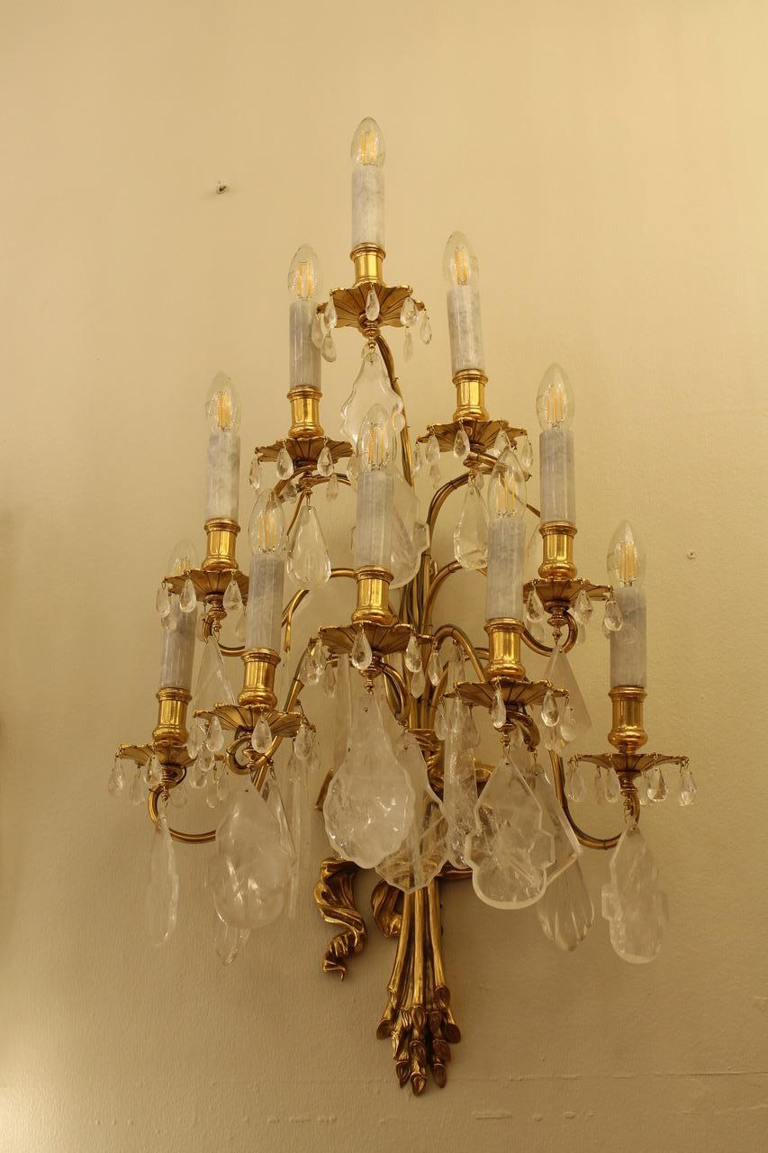 Pair of 19th Century French rock crystal 10 bulb wall lights - Image 5