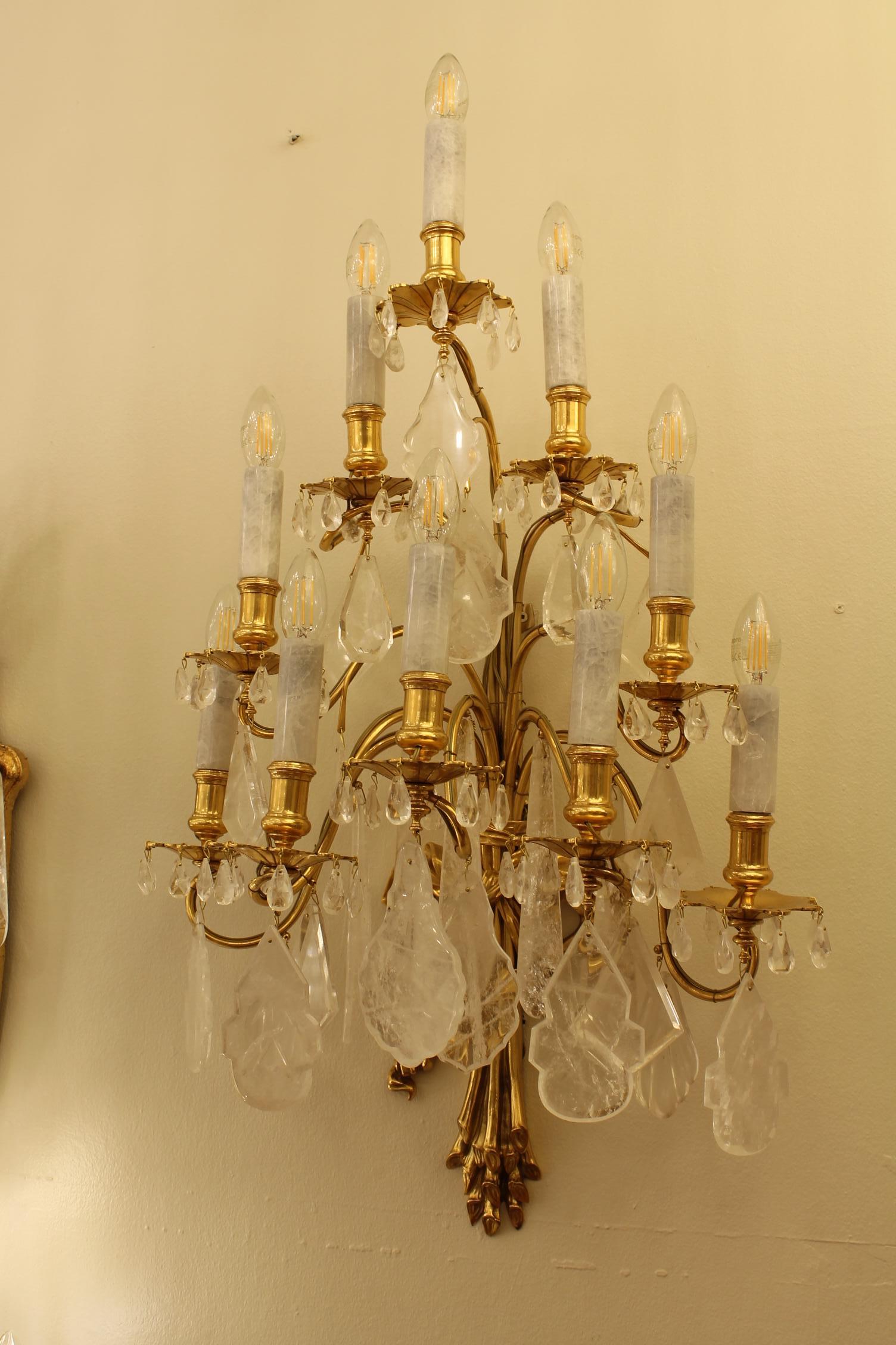 Pair of 19th Century French rock crystal 10 bulb wall lights - Image 3