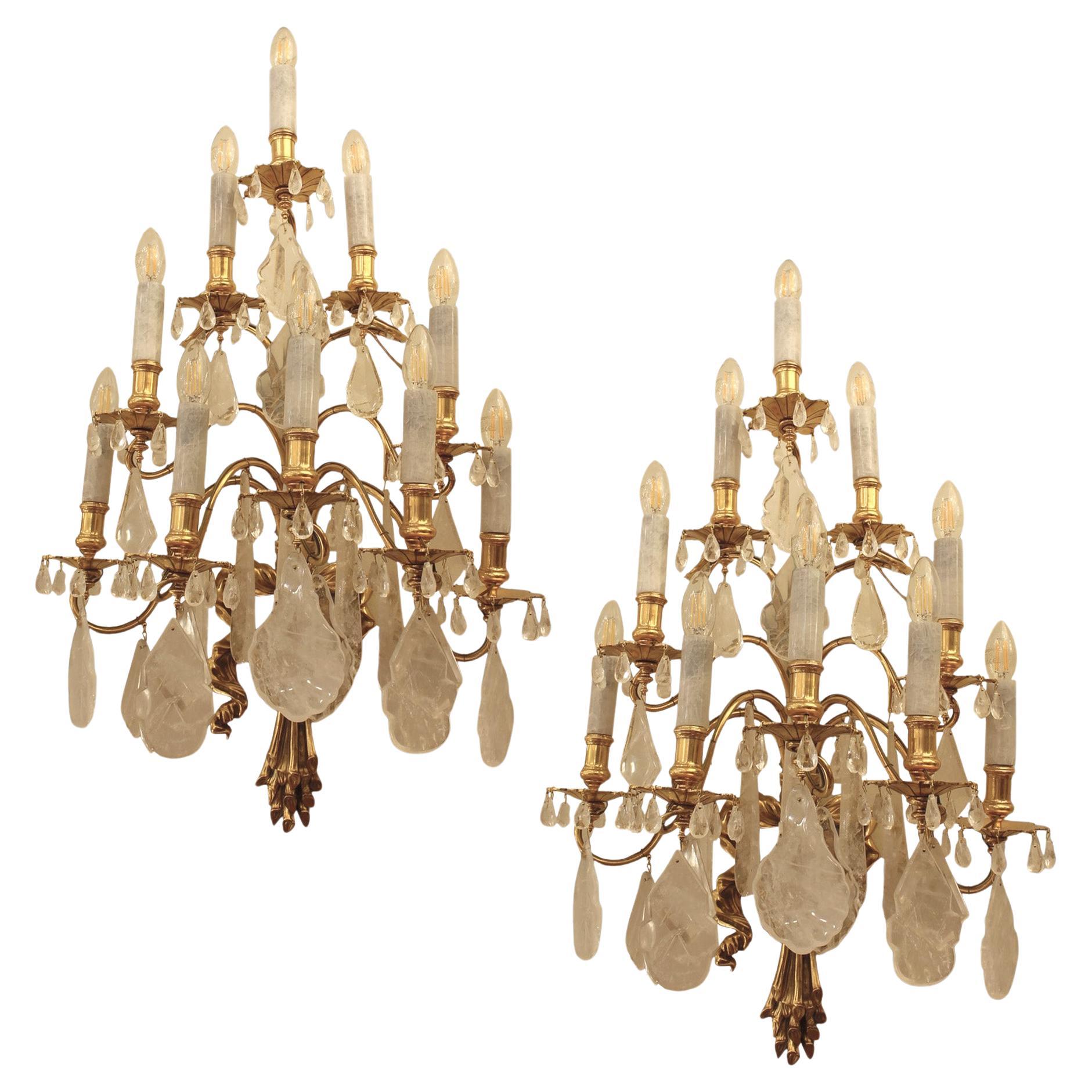 Pair of 19th Century French rock crystal 10 bulb wall lights - Image 2