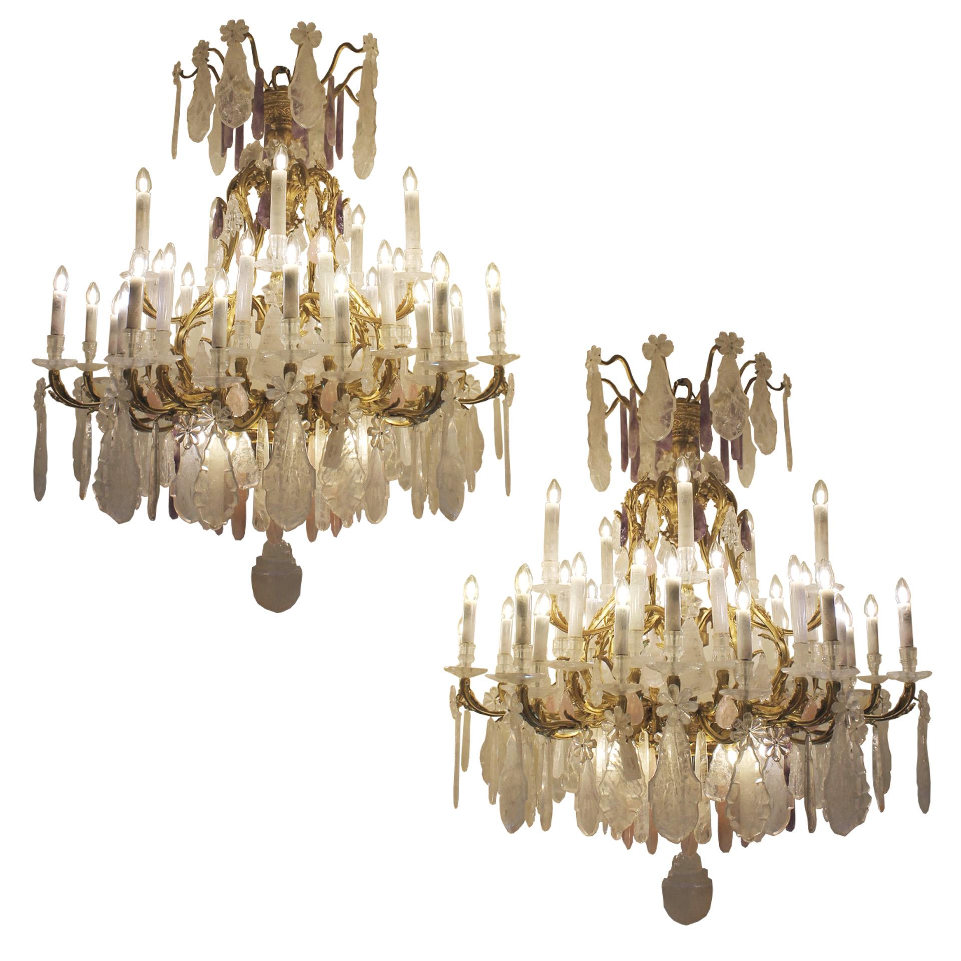 Clear & Rose rock crystal 40 light pair chandeliers featuring amethyst drops - Image 2