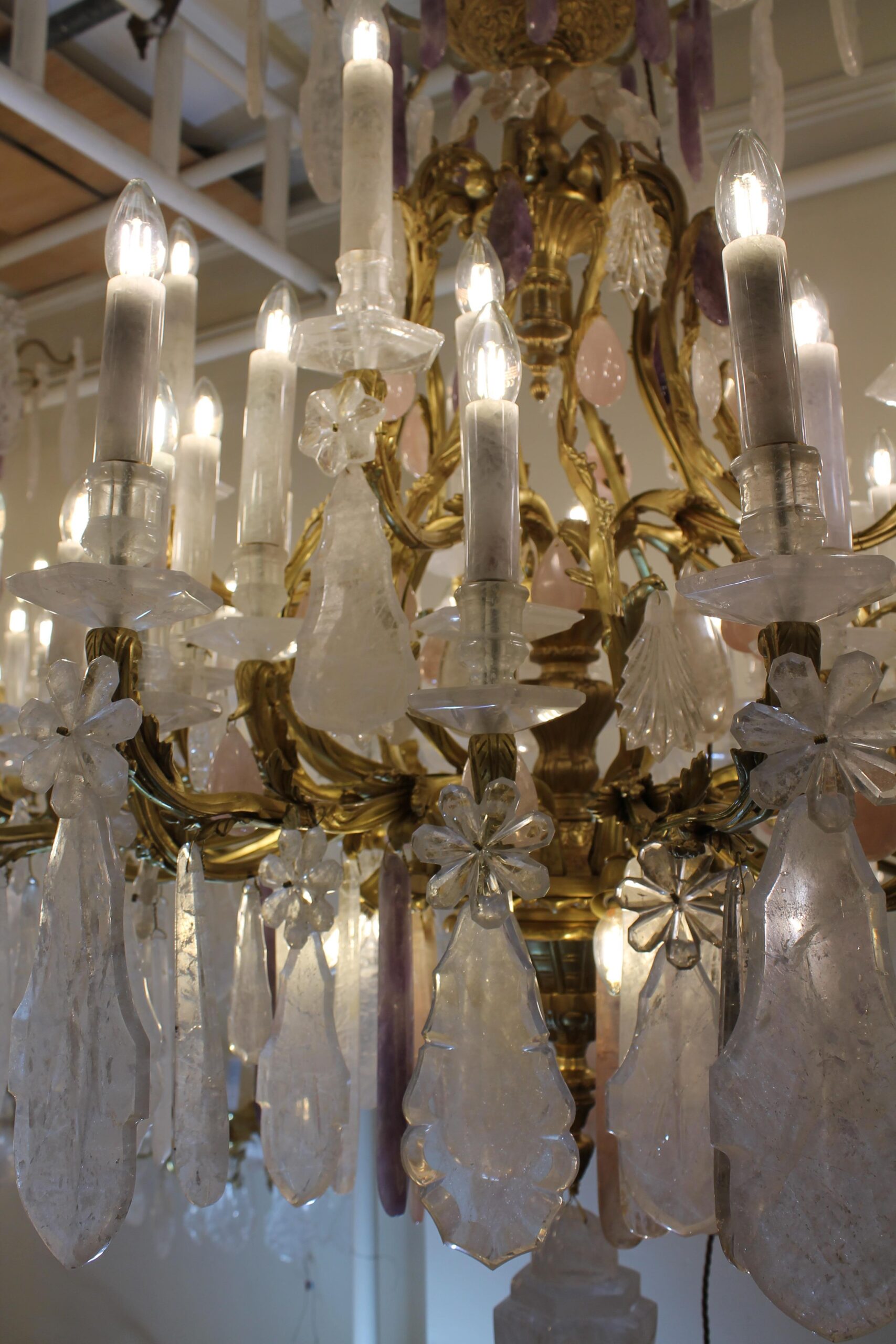 Clear & Rose rock crystal 40 light pair chandeliers featuring amethyst drops - Image 7