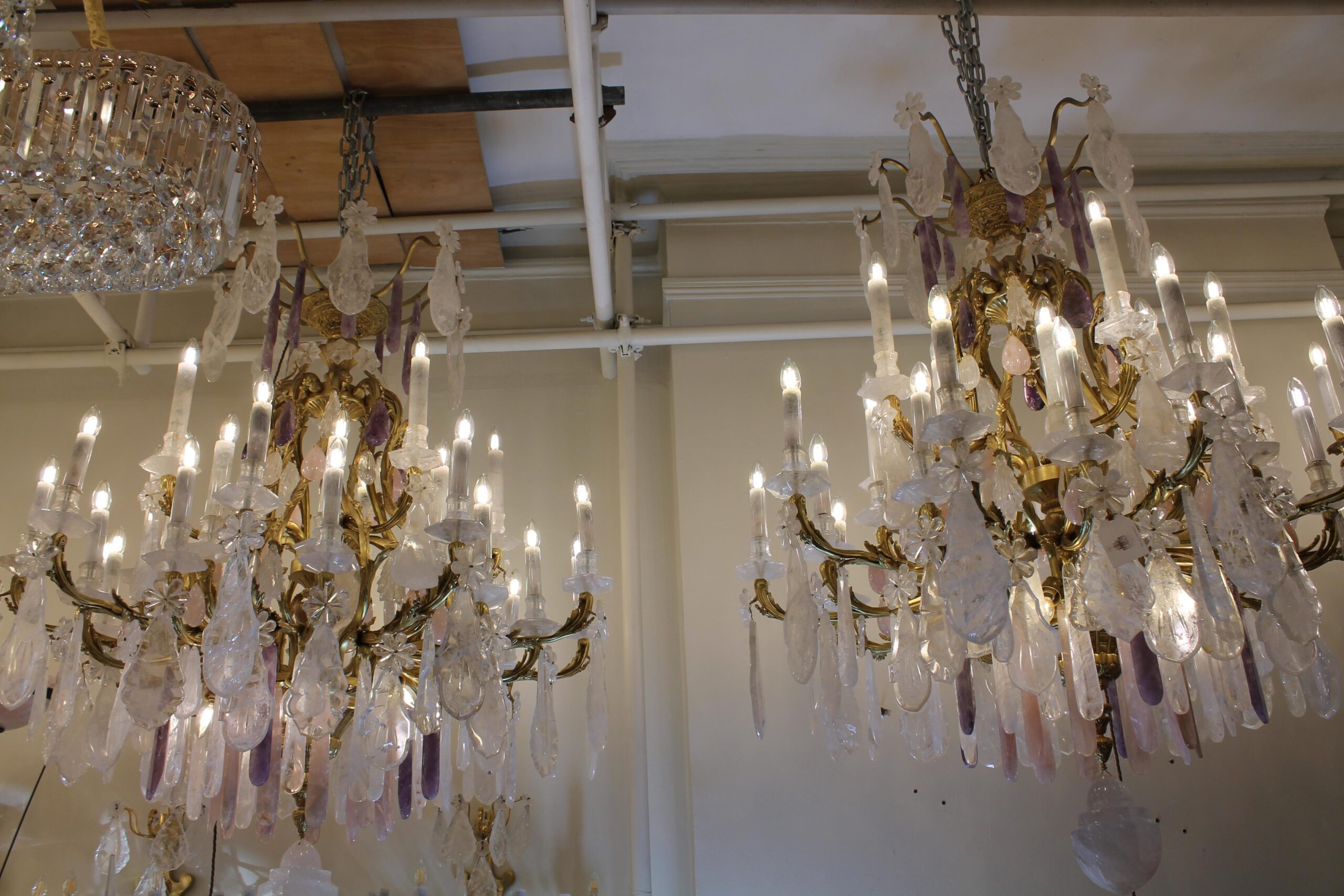 Clear & Rose rock crystal 40 light pair chandeliers featuring amethyst drops - Image 10